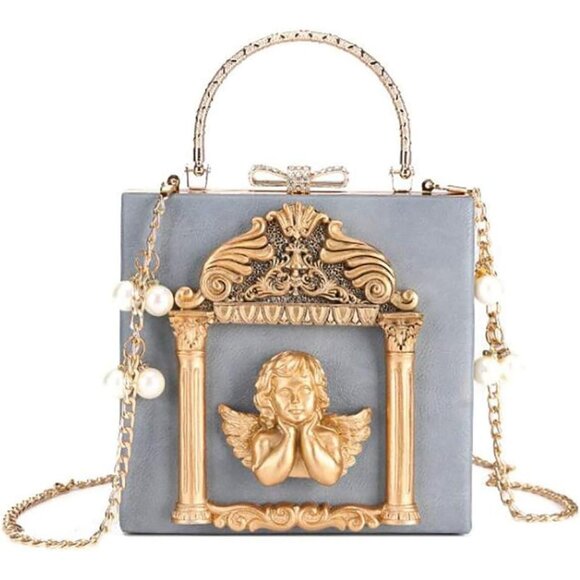 ⚡Women's Light Blue Rose Embossed Love Angel Evening Formal Crossbody Clutch Bag - Picture 3 of 3